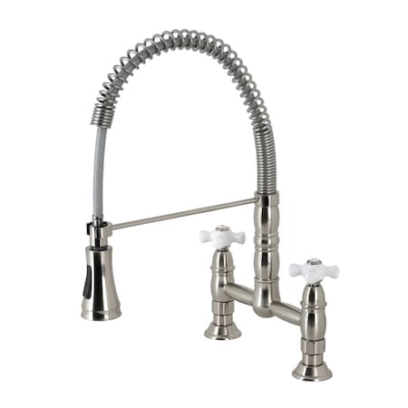 Gourmetier Heritage 2-Handle Deck-Mount Pull-Down Sprayer Kitchen Faucet, Nickel GS1278PX